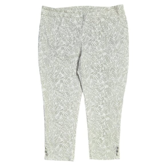 Soft Surroundings Cream Leaf Print Pull On Cropped Pants Tummy Control Stretch - Picture 1 of 12